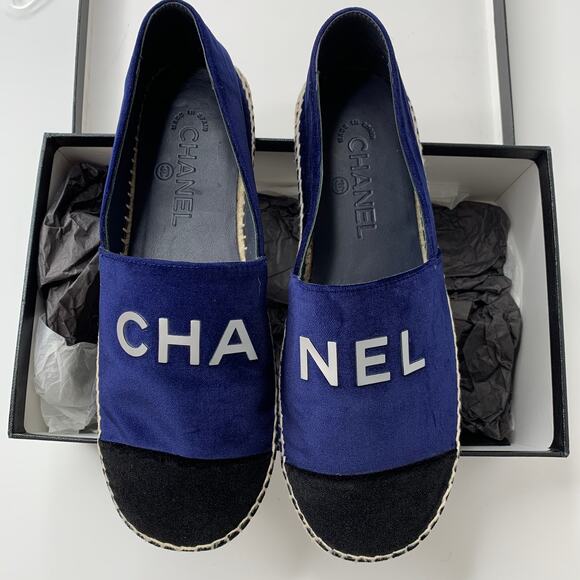 Chanel Velvet Espadrilles Slip on Blue Velvet Womens Size 39 - Picture 7 of 9